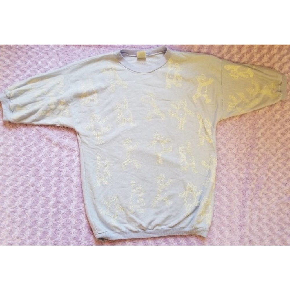 Vintage Teddy Bear Sweater Fairy Kei Kawaii Blue